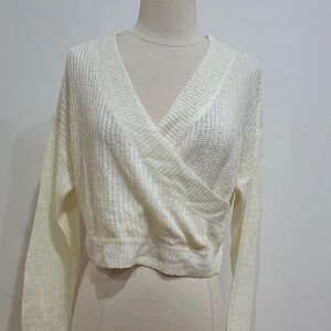 More To Come Cream Knit Wrap Sweater, Size: S
